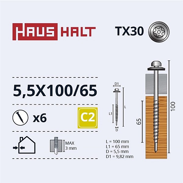 SELF SCREW 5.5X100/65 TORX/EMPD ZN 6PCS