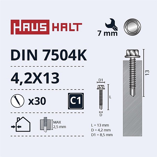 Savisriegiai Haushalt. DIN 7504K. 4.2 x 13 mm. 30 vnt.