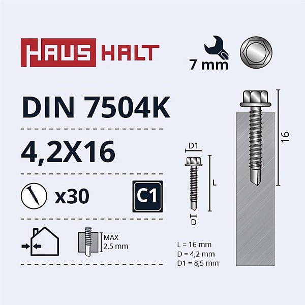 Savisriegiai Haushalt. DIN 7504K. 4.2 x 16 mm. 30 vnt.