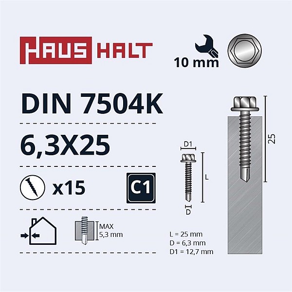 Savisriegiai Haushalt. DIN 7504K. 6.3 x 25 mm. 15 vnt.