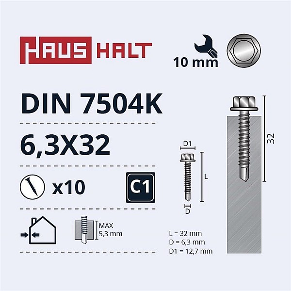 Savisriegiai Haushalt. DIN 7504K. 6.3 x 32 mm. 10 vnt.