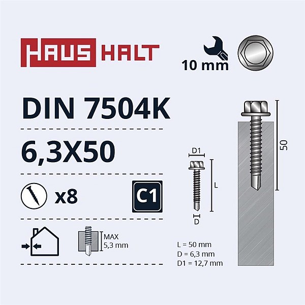 Savisriegiai Haushalt. DIN 7504K. 6.3 x 50 mm. 8 vnt.