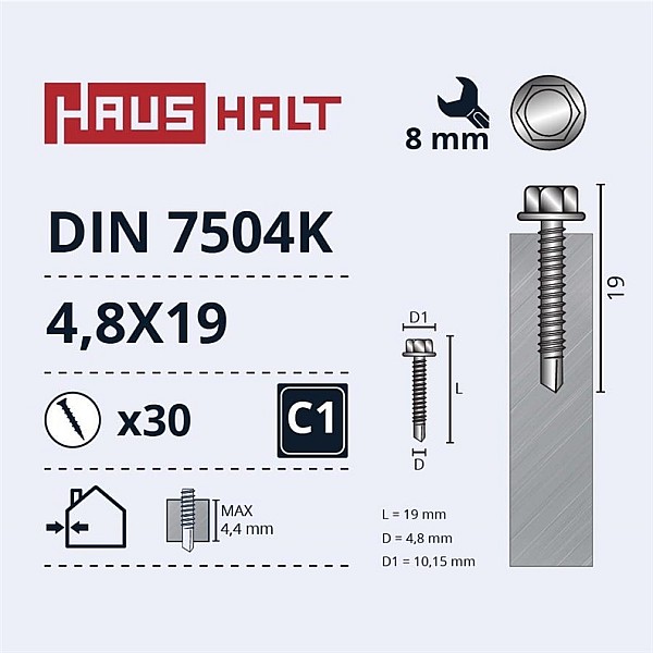 Savisriegiai Haushalt. DIN 7504K. 4.8 x 19 mm. 30 vnt.