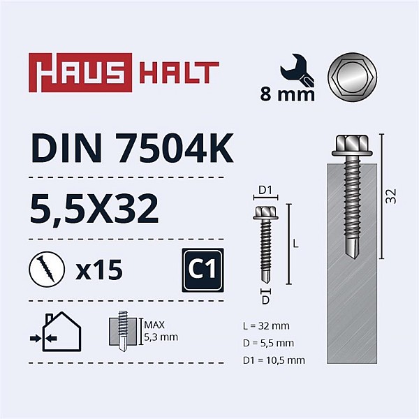 Savisriegiai Haushalt. DIN 7504K. 5.5 x 32 mm. 15 vnt.