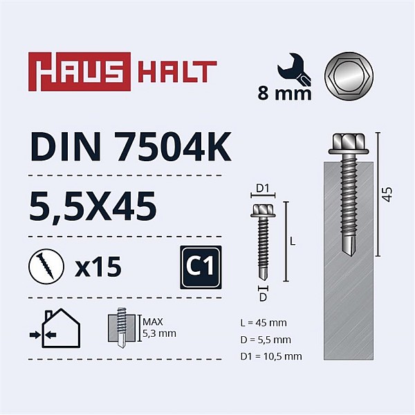 Savisriegiai Haushalt. DIN 7504K. 5.5 x 45 mm. 15 vnt.