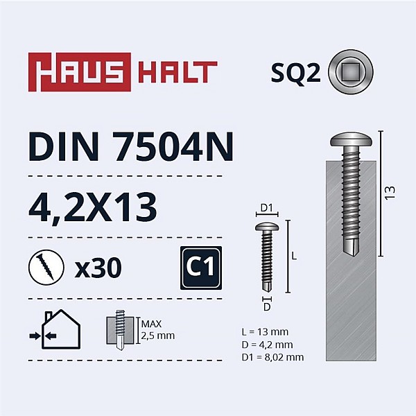 SELF SCREW 4.2X13 DIN7504N SQ ZN 30PCS