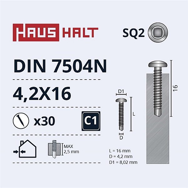 SELF SCREW 4.2X16 DIN7504N SQ ZN 30PCS