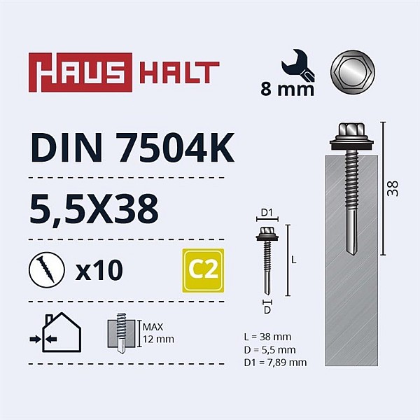 Savisriegiai Haushalt. DIN 7504K. 5.5 x 38 mm. 10 vnt.