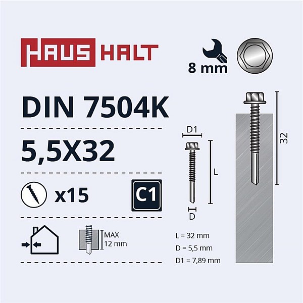 SELF SCR 5.5X32 DIN7504K 12MM ZN 15PCS