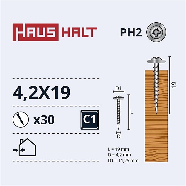 Savisriegiai Haushalt. DIN 14566. 4.2 x 19 mm. 30 vnt.