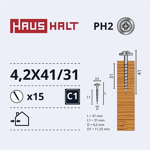 Savisriegiai Haushalt. DIN 14566. 4.2 x 41/31 mm. 15 vnt.