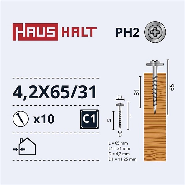 Savisriegiai Haushalt. DIN 14566. 4.2 x 65/31 mm. 10 vnt.