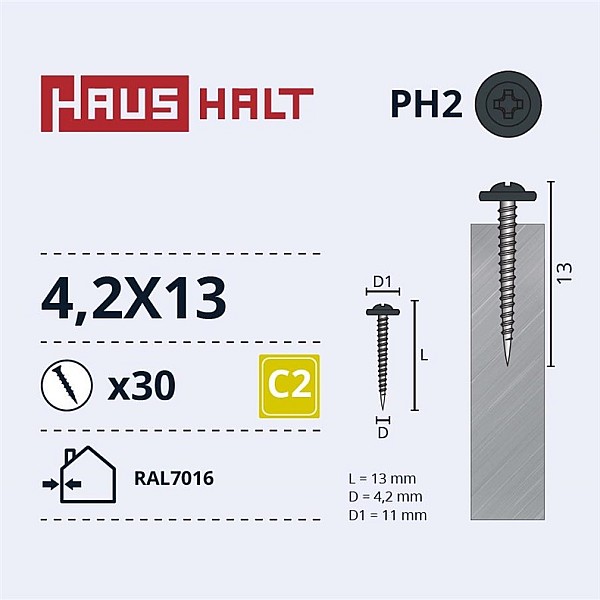 SELF SCREW 4.2X13 MET/MET RAL7016 30PCS