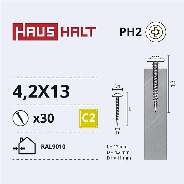 SELF SCREW 4.2X13 MET/MET RAL9010 30PCS