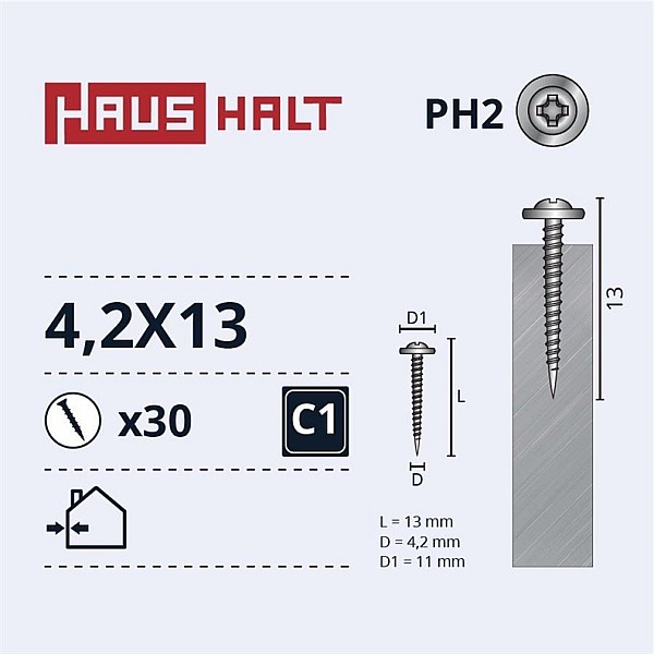 SELF SCREW 4.2X13 MET/MET ZN 30PCS