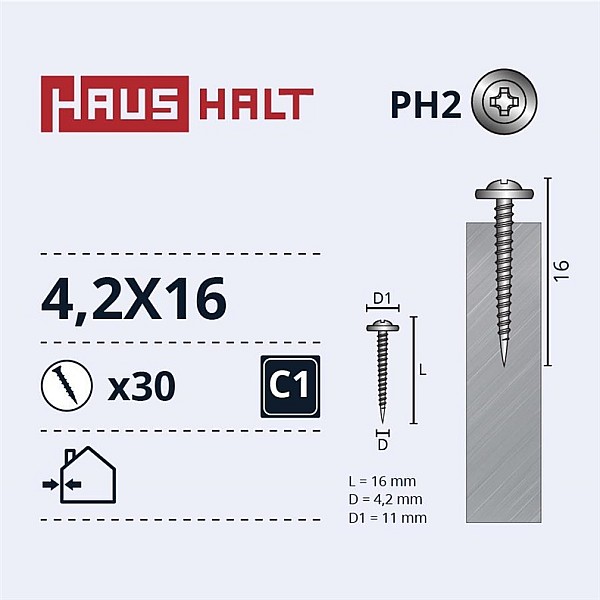 SELF SCREW 4.2X16 MET/MET ZN 30PCS