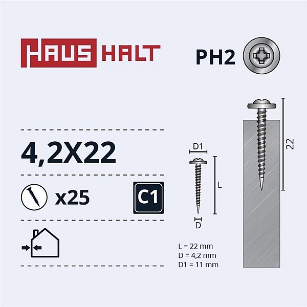 Savisriegiai Haushalt. DIN 14566. 4.2 x 22 mm. 25 vnt.