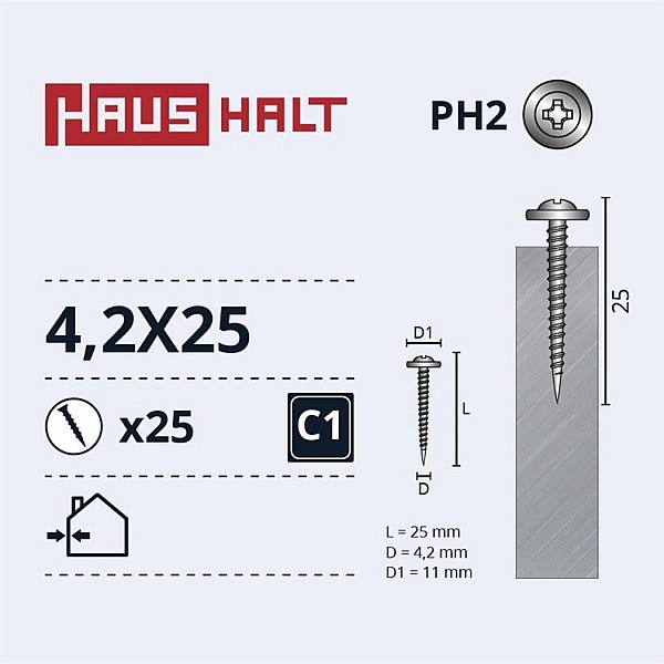 Savisriegiai Haushalt. DIN 14566. 4.2 x 25 mm. 25 vnt.