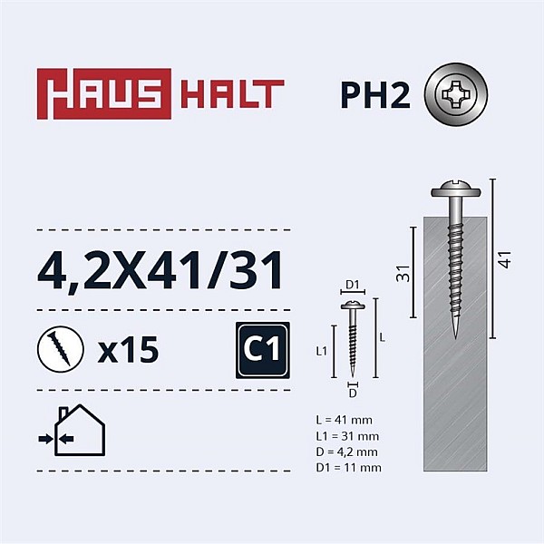 SELF SCREW 4.2X41/31 MET/MET ZN 15PCS