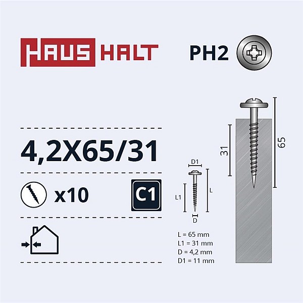 Savisriegiai Haushalt. DIN 14566. 4.2 x 65/31 mm. 10 vnt.