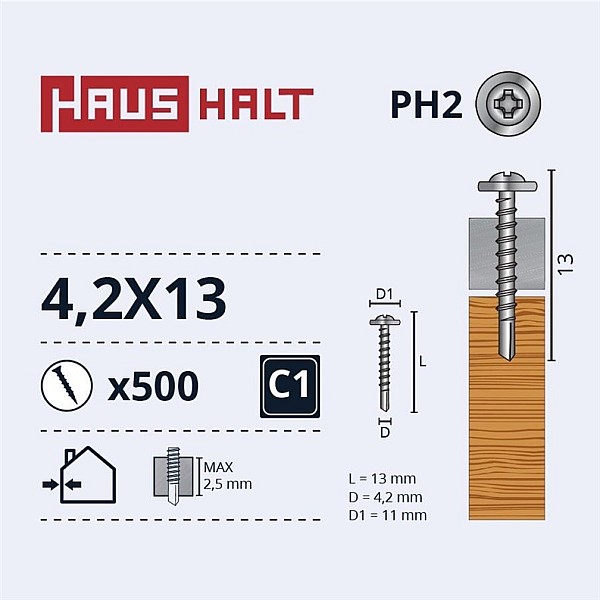 SELF SCREW 4.2X13 WOOD+DRILL 30PCS