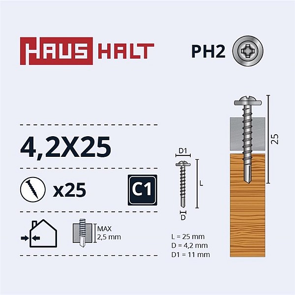 SELF SCREW 4.2X25 WOOD+DRILL 25PCS