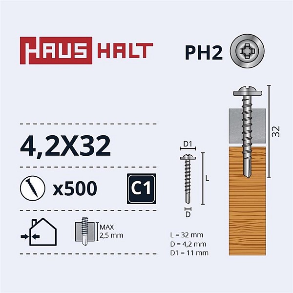 SELF SCREW 4.2X32 WOOD+DRILL 20PCS