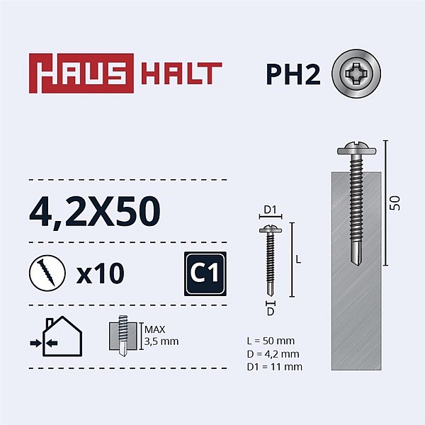 Savisriegiai Haushalt. DIN 14566. 4.2 x 50 mm. 10 vnt.