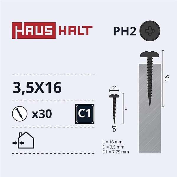 Savisriegiai Haushalt. DIN 7981C. 3.5 x 16 mm. 30 vnt.