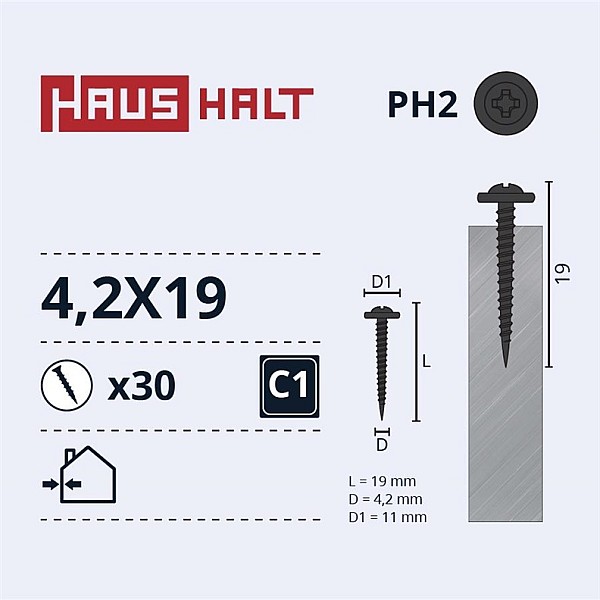 Pašurbjošas skrūves Haushalt. 4.2 x 19 mm. 30 gab.