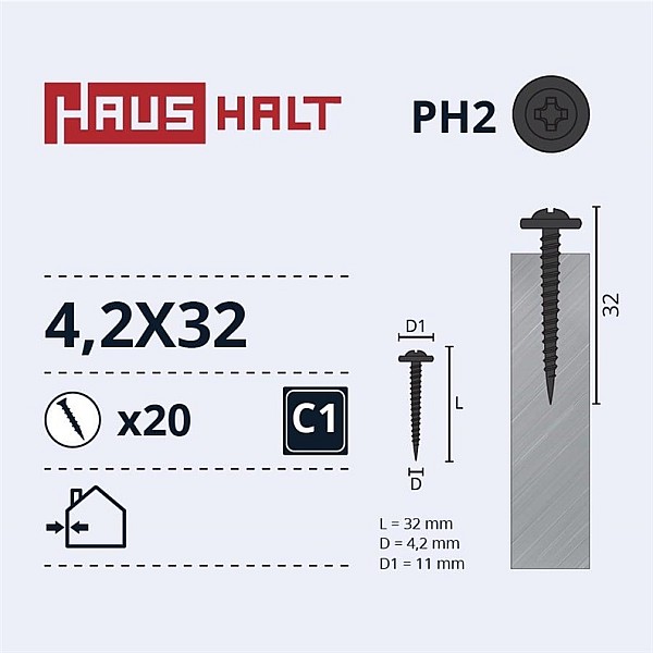 SELF SCREW 4.2X32 MET/MET+PHOSPH 20PCS