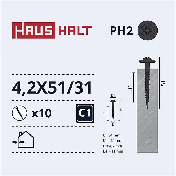 SELF SCR 4.2X51/31 MET/MET+PHOSPH 10PCS