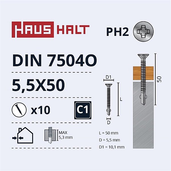 Savisriegiai Haushalt. DIN 7504O. 5.5 x 50 mm. 10 vnt.