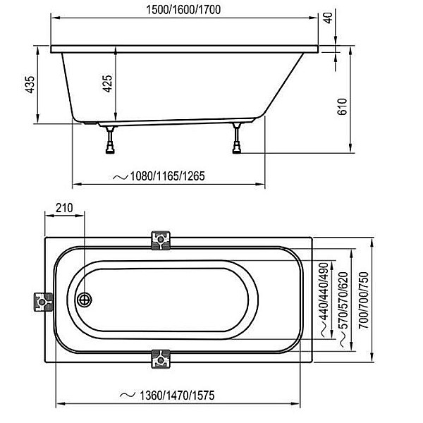 BATHTUB DOMINO 1500X700 MM SNOWWHITE