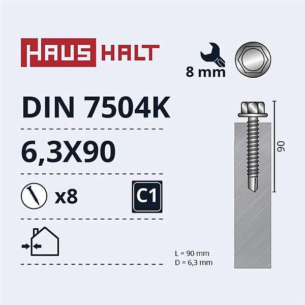 Savisriegiai Haushalt. DIN 7504K. 6.3 x 90 mm. 8 vnt.