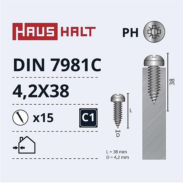 SELF SCREWS 4.2X38 DIN7981C ZN 15PCS