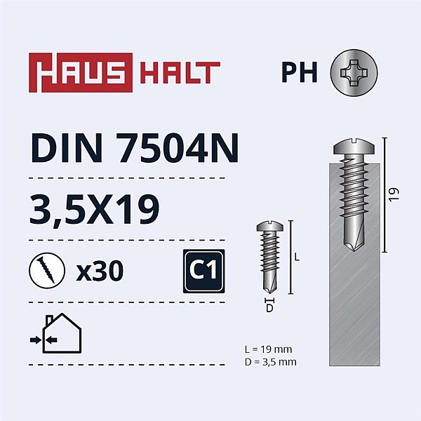 Savisriegiai Haushalt. DIN 7504N. 3.5 x 19 mm. 30 vnt.