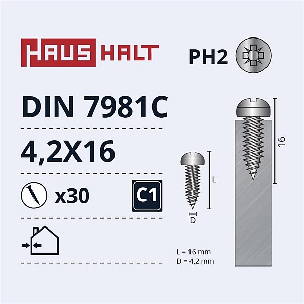 Savisriegiai Haushalt. DIN7981C. 4.2 x 16 mm. 30 vnt.