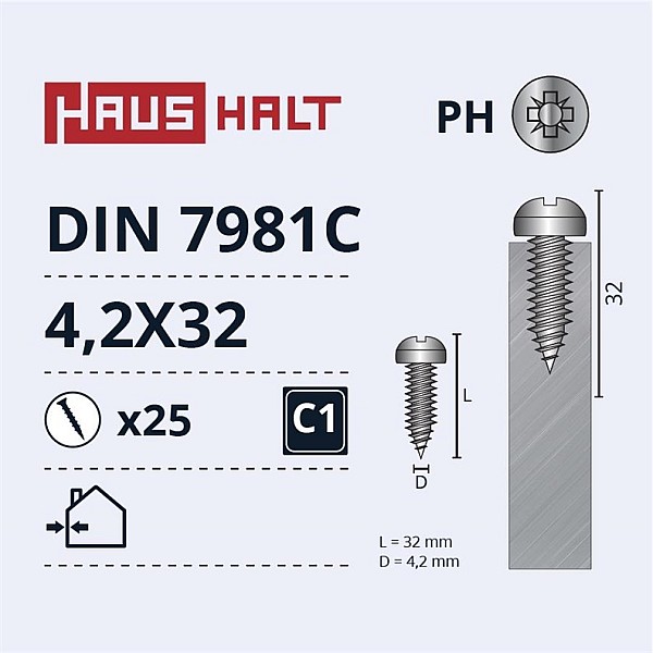 Pašurbjošas skrūves Haushalt  4.2 x 32 mm. 25 gab.