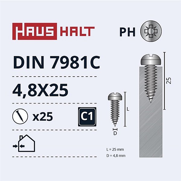 SELF SCREWS 4.8X25 DIN7981C ZN 25PCS