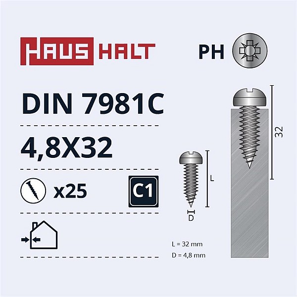 SELF SCREWS 4.8X32 DIN7981C ZN 25PCS