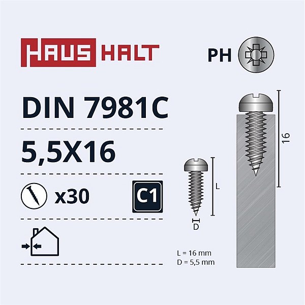 SELF SCREWS 5.5X16 DIN7981C ZN 30PCS