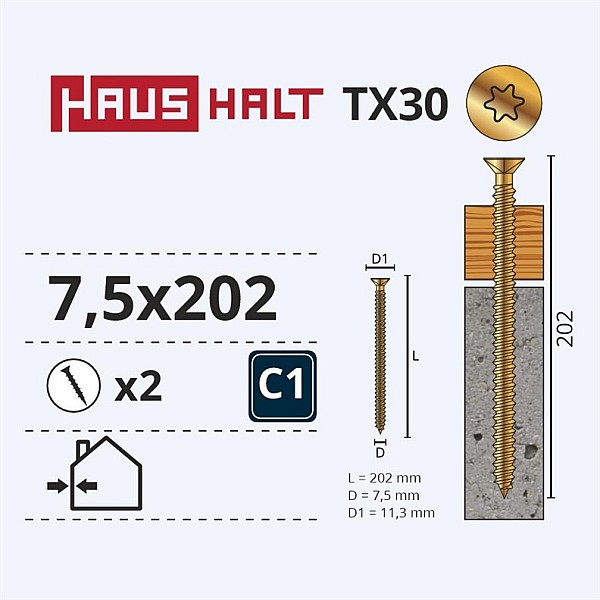 WINDOWS FRAME SCREW 7.5X202 2PCS