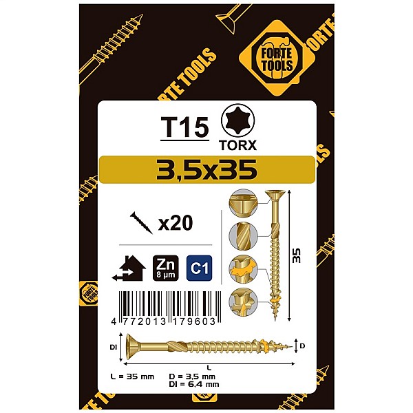 CHIPBOARD SCR T15 3.5X35 YELL ZN20PCS