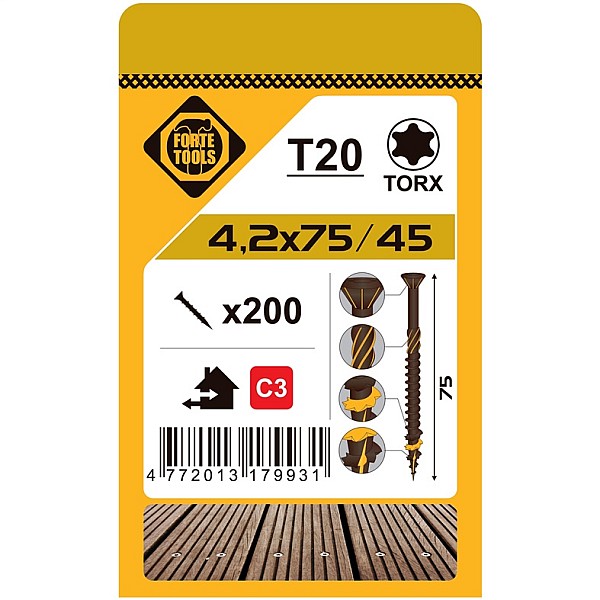 TERRACE SCREW T20 4.2X75 BROWN (200)