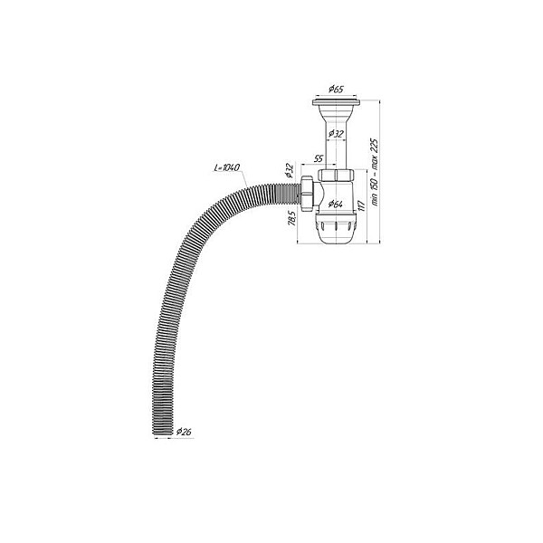 BOTTLE WASHBASIN TRAP 1 1/4X32+FLEX PIPE