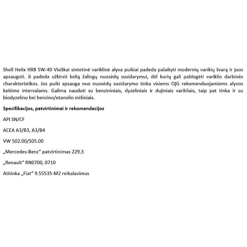 Automobilio variklio tepalas Shell Helix HX8 5W-40. 4 l Automobilio variklio tepalas Shell Helix HX8 5W-40. 4 l