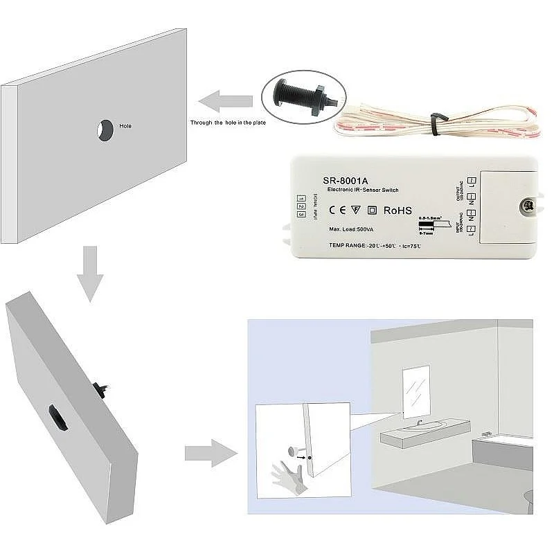 SENSOR SWITCH LED 12-36V 8A SR-8001A-DC
