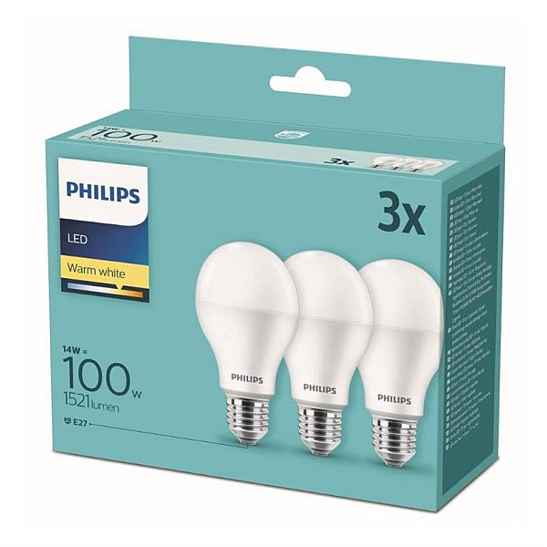 LED lempa Philips A67. 14W. E27. 2700K. 1521lm. 3 vnt.