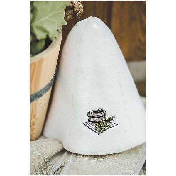 SAUNA HAT WITH BUCKET PICTURE WHITE WOOL